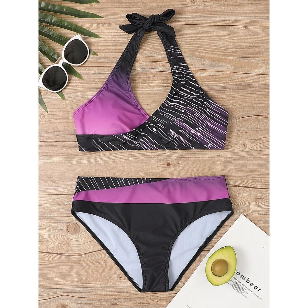 Bikini set s V výstřihem 2026 Dámský pruhovaný patchworkový plavecký úbor Letní plážové oblečení Plavky Ženské plavky Koupací plavky 3XL