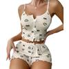 Pigiama a coste alla moda con stampa di ciglia a forma di cuore per donna