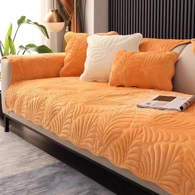 Nordic Soft Velvet Plush Quilted Sofa Towel Thicken Short Plush Sectional Sofa Cover Non-slip Couch Covers for Living Room