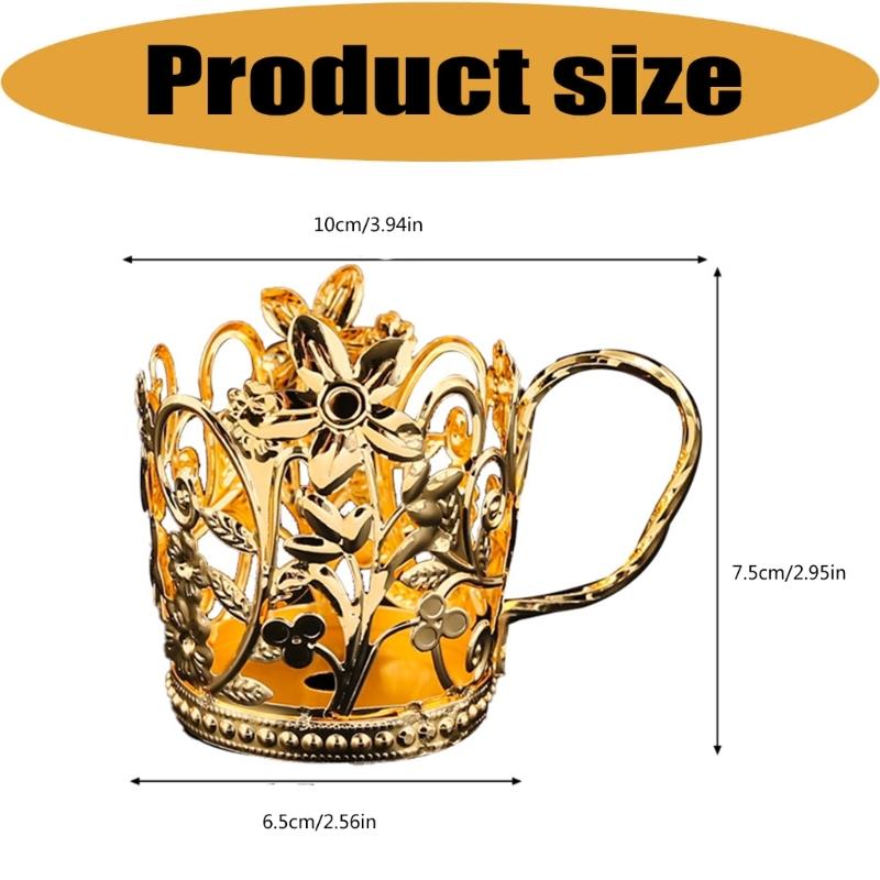 Tea Cup Stand with Side Handle, Metal Cup Rest for Tea Table Service and Office Beverage Counter Routine Daily
