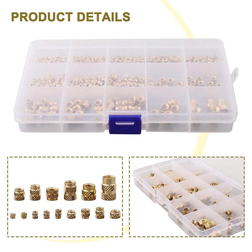 300pcs Threaded Inserts M2 M2.5 M3 M4 M5 M6 1/4-20 Insert Nuts Brass Threaded Bushing