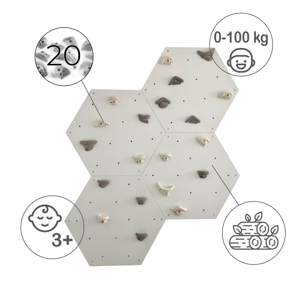 Climbing Wall Cube 4 Grey - Grasps White And Grey