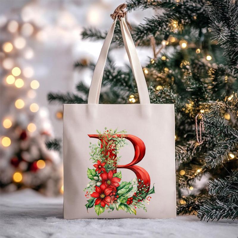 Christmas letter flower print niche trend tote bag shoulder bag