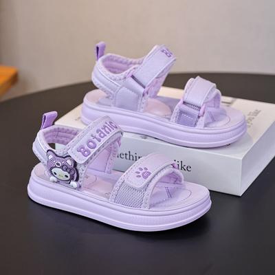 New Spring/Summer Kids' Open-Toe Beach Sandals - Adorable Bear Print Girls' Sandals with Hook & Loop Closure