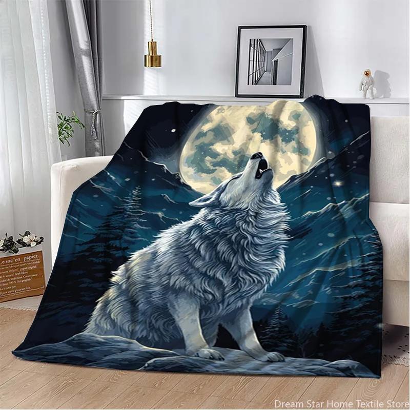 3D Animal Wolf Cute Cartoon Flannel Blanket Fluffy Children and Adults Sofa Plush Bedspread Throw Lunch Blanket for Sofa Bed