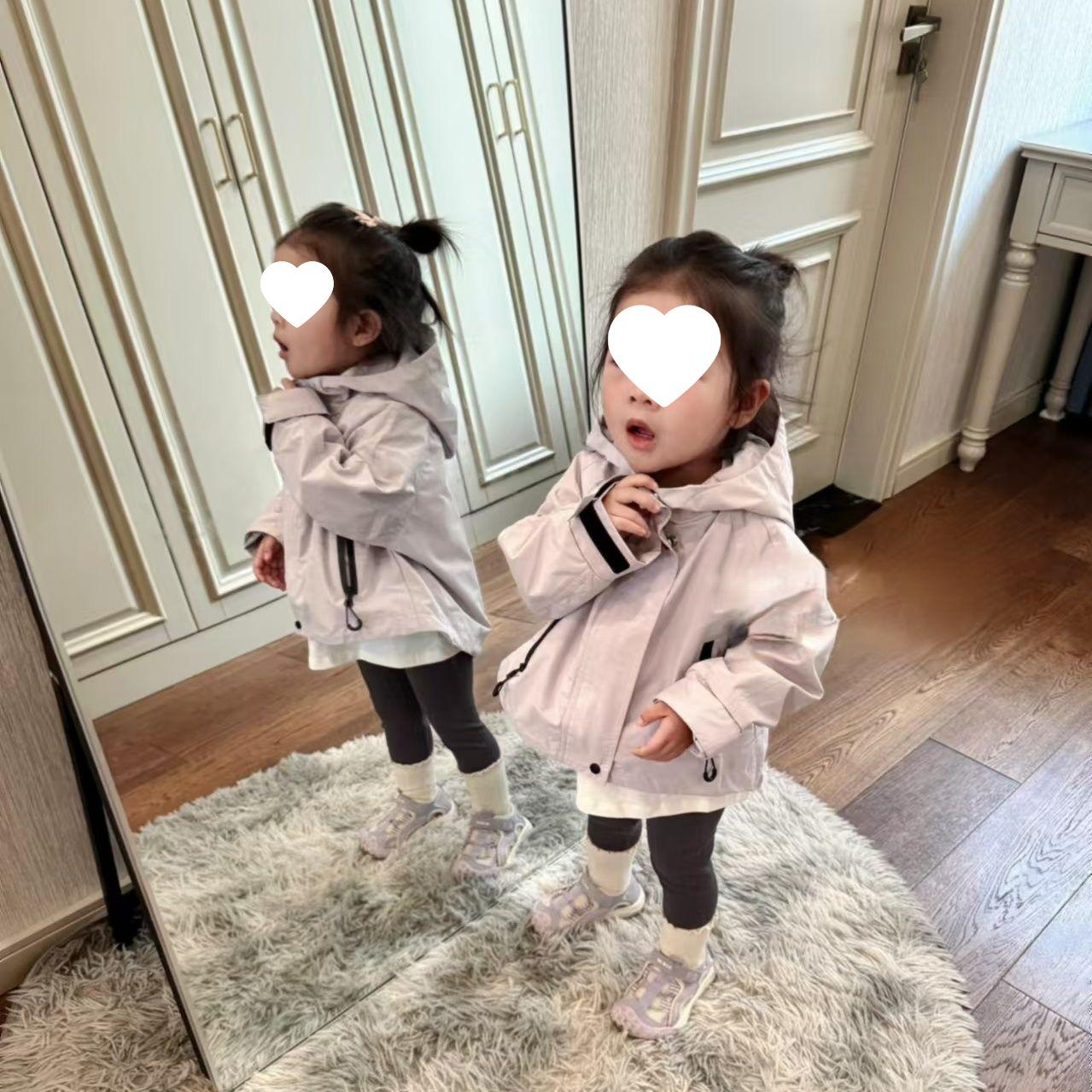 

Девичья фиолетовая ветровка с капюшоном для весны и осени - Ветрозащитная и стильная куртка для улицы для детей 80 [Height 72-81cm]