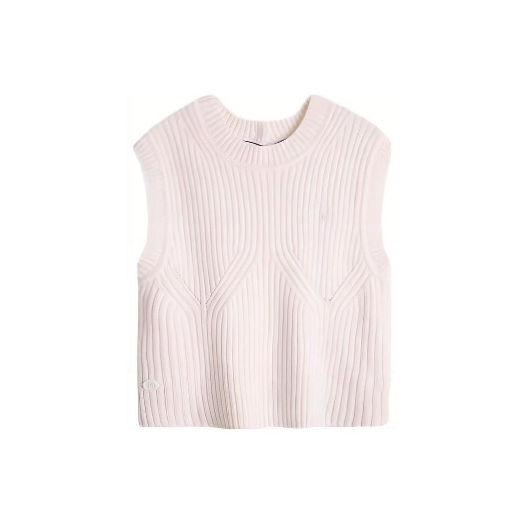 Calvin Klein Solid Color Asymmetrical Cut Sleeveless Knit Sweater Women Tops Cream J222846