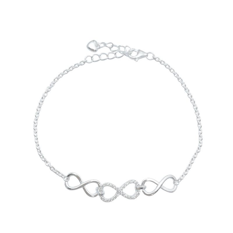 Sterling Silver Infinity Symbol Bracelet with Zircon - Elegant European & American Style for Women