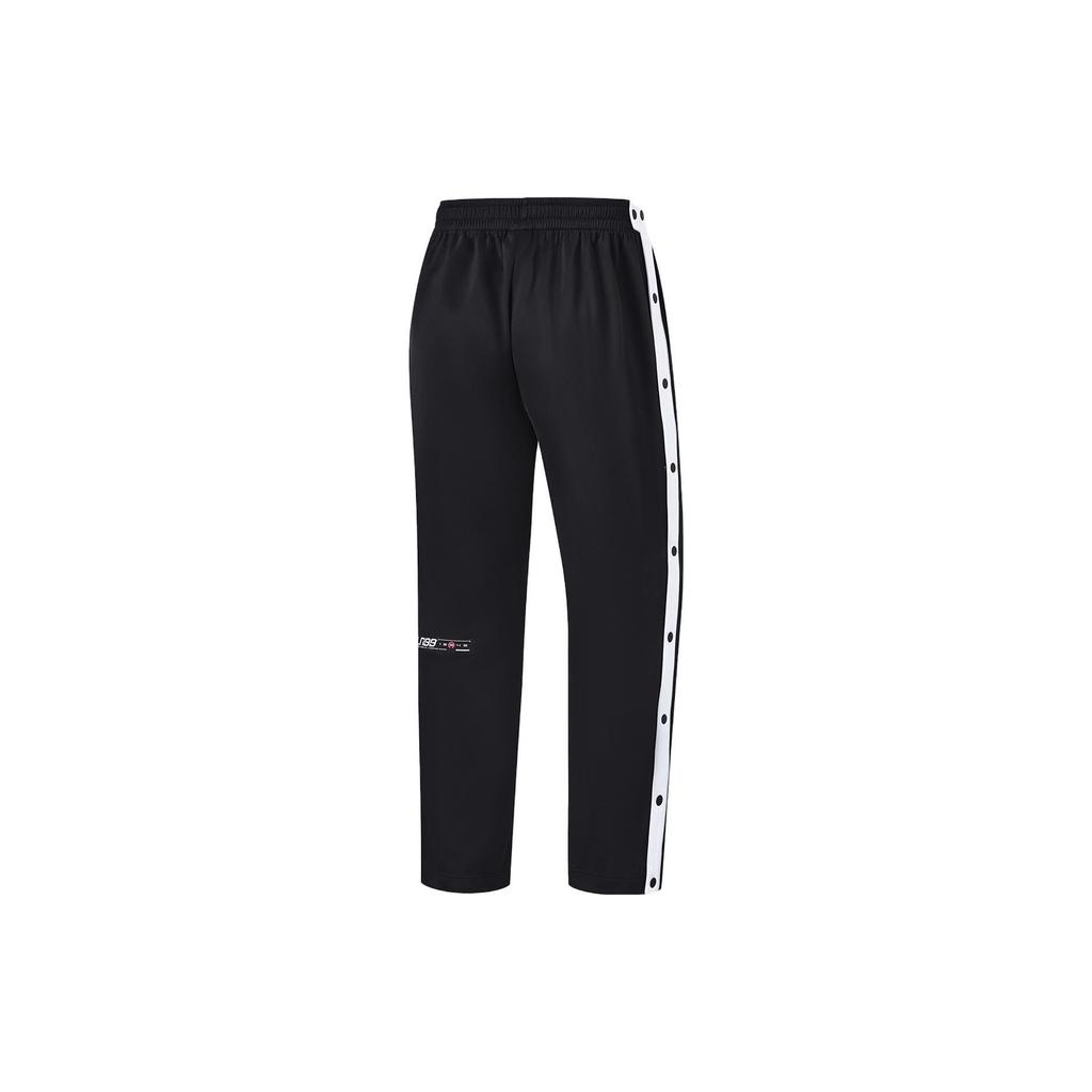 Li Ning CBA Series Professional Basketball Color Block Side Button Straight Leg Fleece Knit Sports Pants Men Bottoms Black AKLU075-1