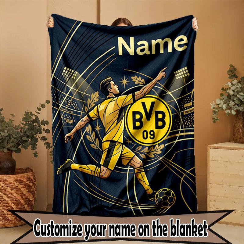 Personalisierte Borussia Dortmund Bvb Decke mit individuellem Namen, Heimdekoration, Schlafzimmer, Sofa, Camping, Couch, Geschenke für Geburtstag Weihnachten