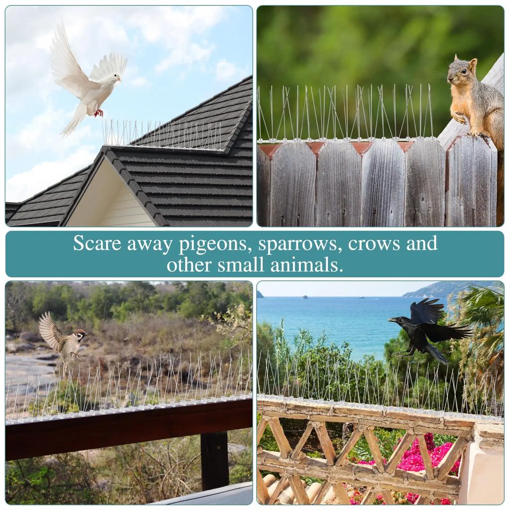 12Pcs Pigeon Spikes Stainless Steel Bird Repeller Set Deterrent Anti Bird Pigeon Squirrel Cats Repellent for Garden Fence Roof