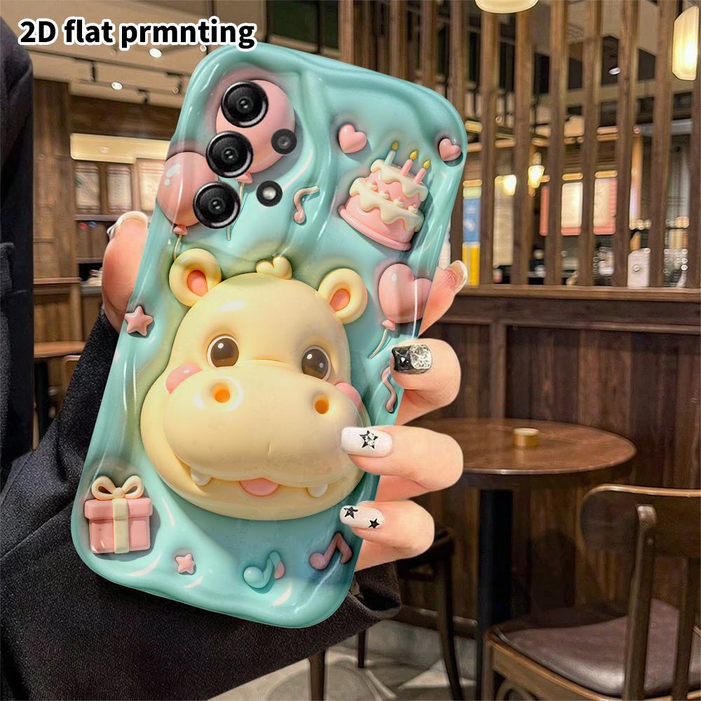Phone case: 2D flat, suitable for Samsung Galaxy A34 A35 M05 M06 S20 S22 S21 FE Plus 5G protective case, cream-colored hippo, perfect Christmas and Ha