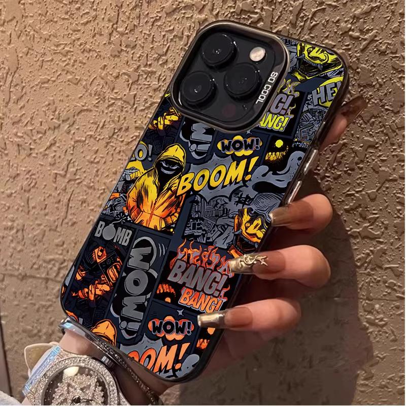 Graffiti Black Comic Style Phone Case For iPhone 17 Air 16 e 15 14 13 12 11 Pro Max Plus Mini SE 2020 2022 Shockproof