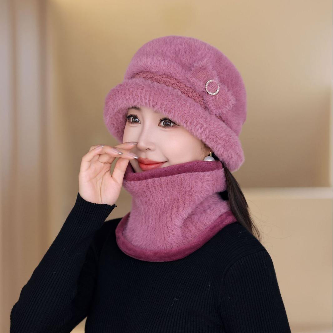 

Новая корейская версия вязаная универсальная теплая и толстая шапка для женщин модная теплая шерстяная шапка кроличий мех для мамы average size