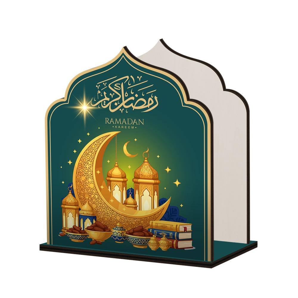 Anti-slip Eid Mubarak Tissue Box Wooden Tissue Storage Box Tissue Dispenser Table Decor Style B
