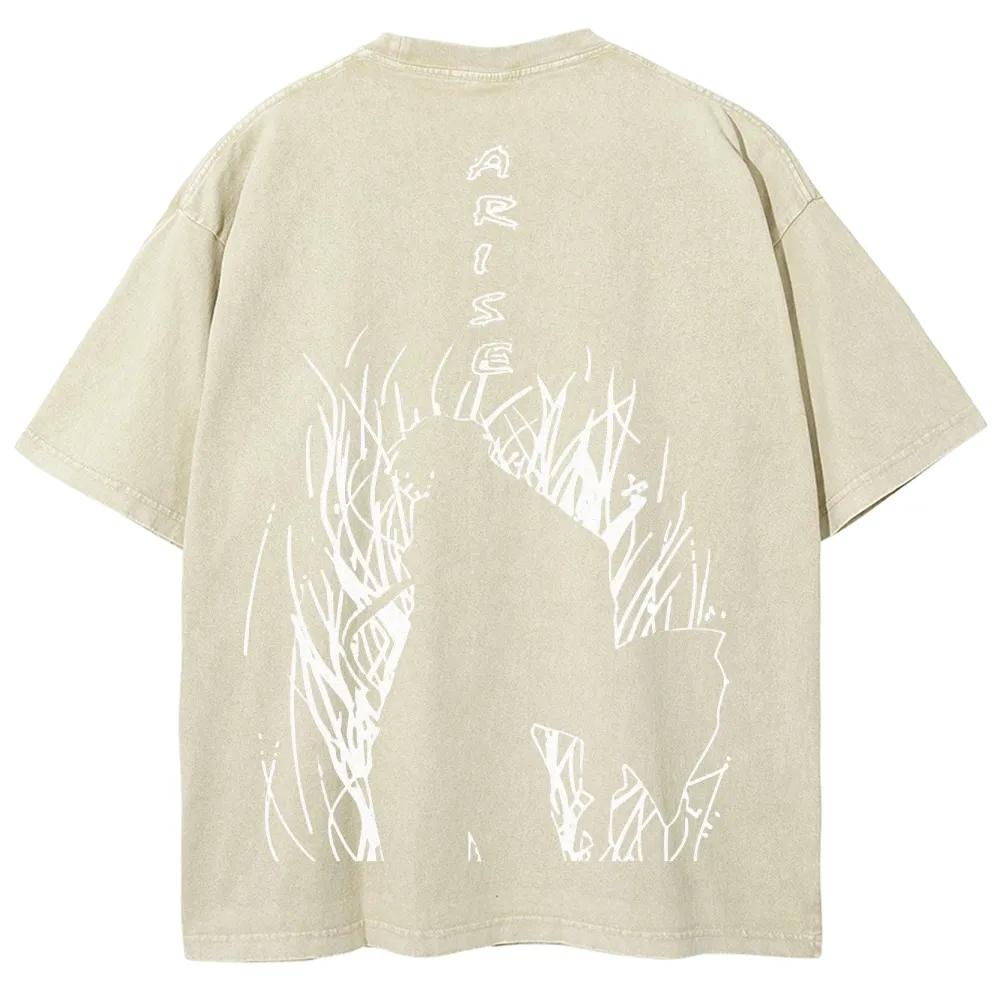 

Аниме Solo Leveling Графическая футболка Сон Джин-У Мужская Женская Футболки из стираного хлопка Винтажная Повседневная одежда Харадзюку Мужская футболка XXL бежевый