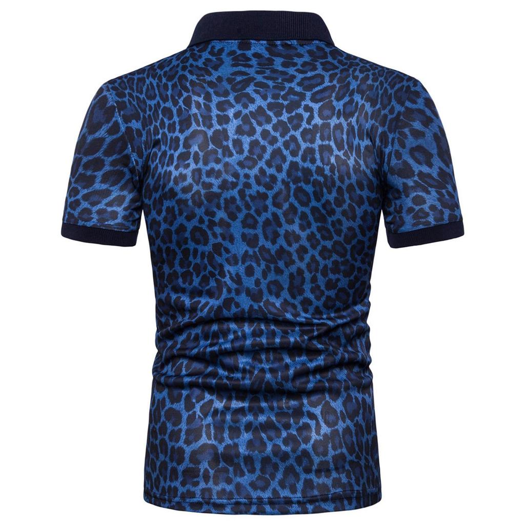 Herren Sommer Mode Leopardenmuster Lässiges Kurzarm T-Shirt Herren