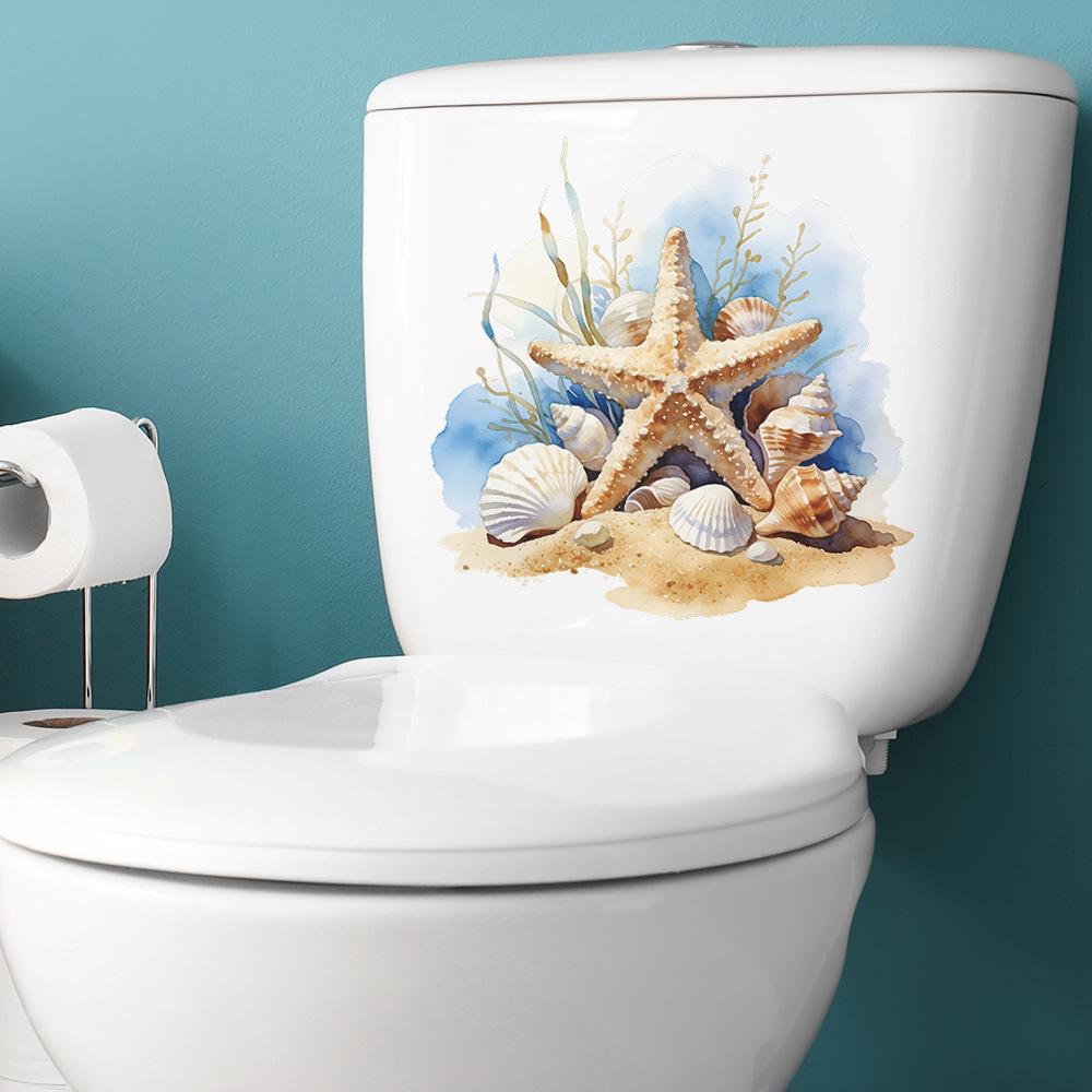 Watercolor Starfish Shell Bathroom and Toilet Decoration Stickers for Beautifying The Bathroom and Toilet Area
