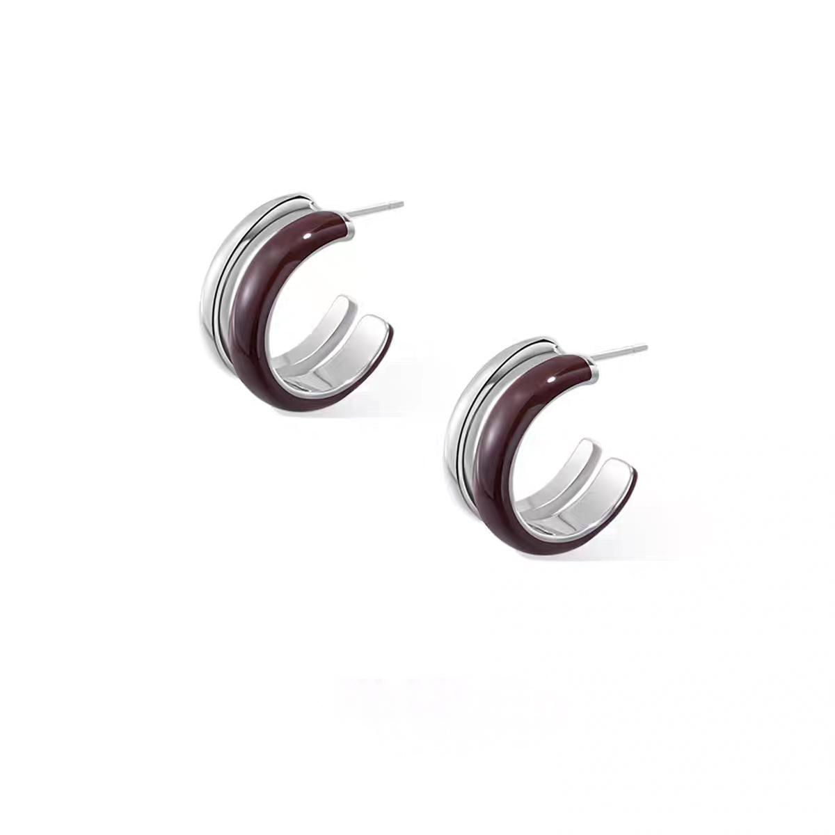 

25 New Chic Double-Layer Enamel Hoop Earrings: Elegant French Design Luxury Studs for Women