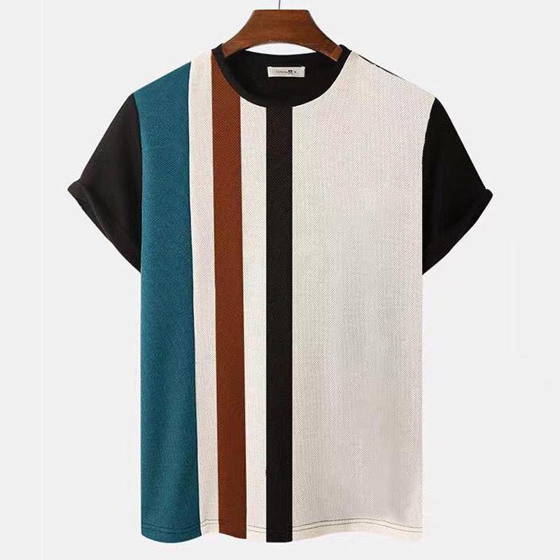 Short sleeved T-shirt men's plus size top men's summer children's summer new style men's retro striped 3D