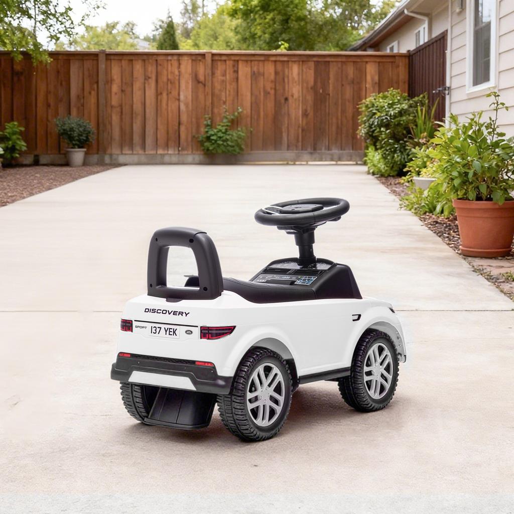 Ride-On Car for Children, Land Rover, Push Vehicle, Horn, Engine Sounds, Under-Seat Storage, White