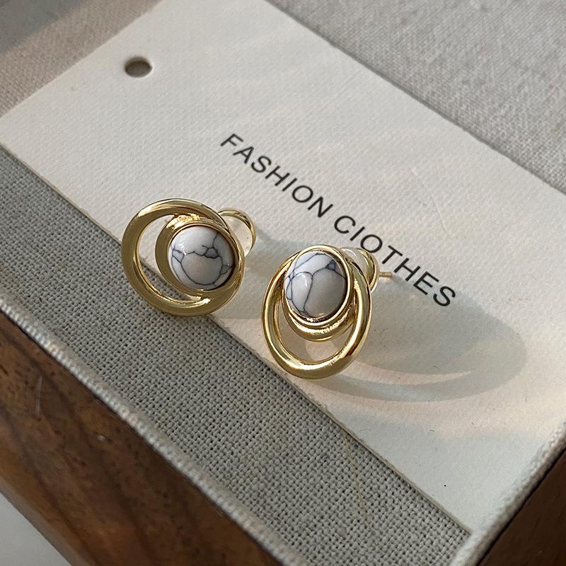 Geometriske ovale øredobber med stift, vridd kantdesign, premium følelse øredobber, middelalderske vintage franske retro øredobber