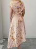 Asymmetrical Shoulder Gold Foil Pleated Dress for Women