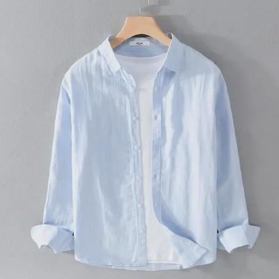 Men's Japanese-Style White Linen Long Sleeve Shirt - Casual, Loose, Breathable Cotton Blend