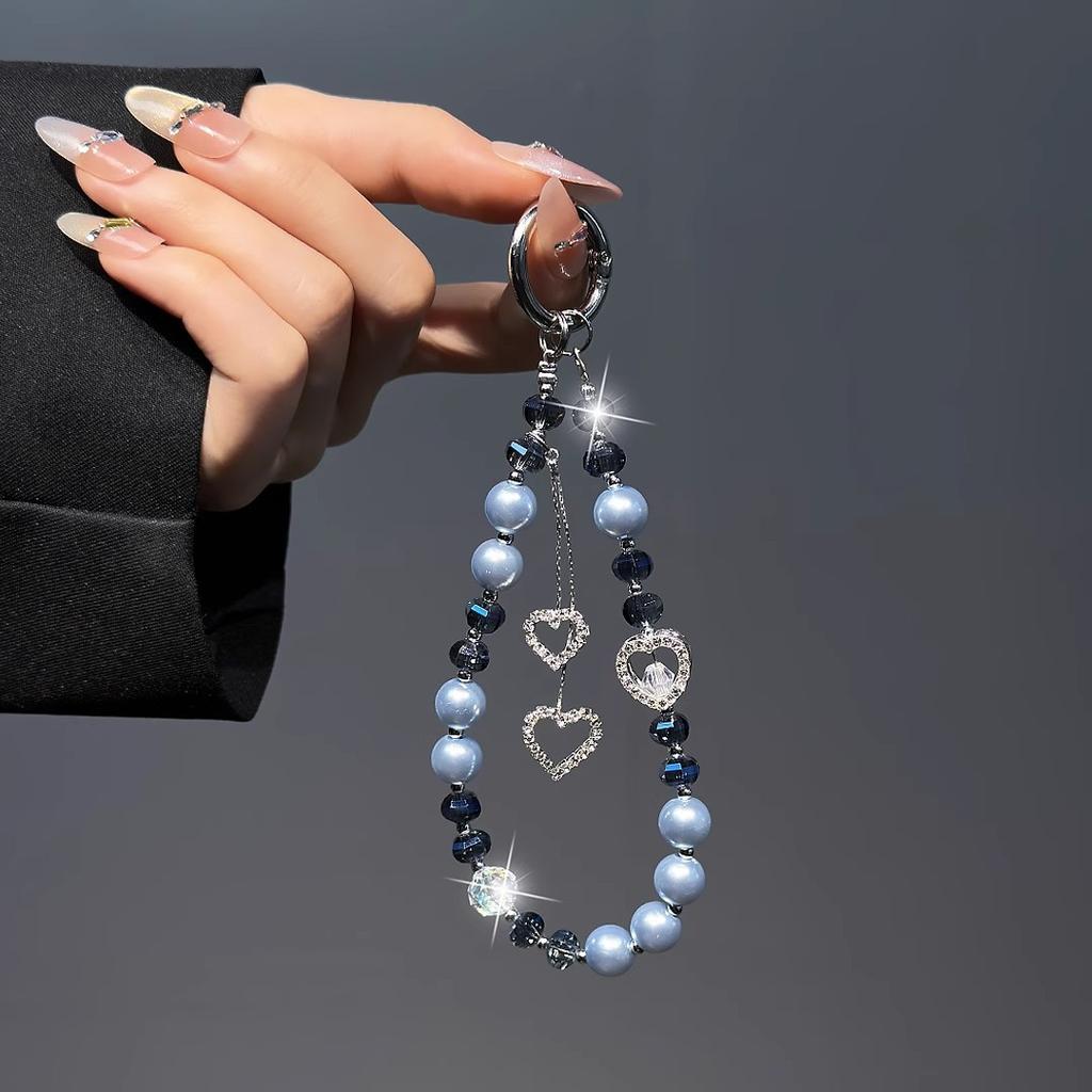 Premium Love Light Luxury Crystal Mobile Phone Lanyard Beaded Short Rope Pearl Wrist Women's Bag Pendant Glazed Diamond Hand Chain