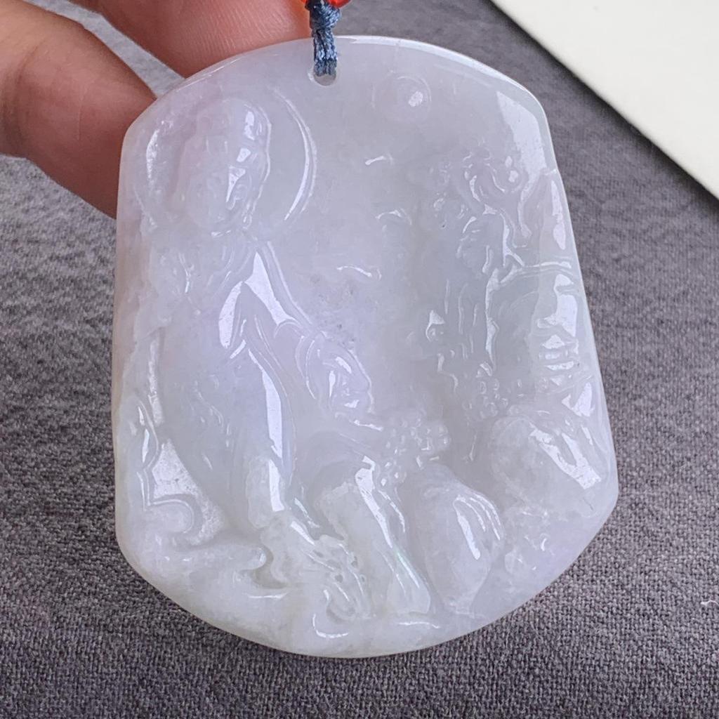 Myanmar Natural A-Grade Jade Pendant with Fox, Tiger, Qilin, and Bodhisattva Figures