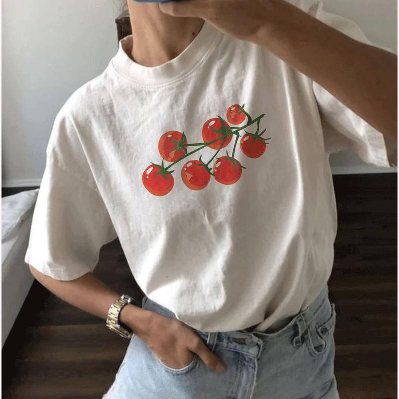 Korean T-shirt Women Fig Fruit Graphic Shirt Aesthetic Vintage TShirt Graphic Summer High Quality Cotton Ropa Mujer Aesthetic