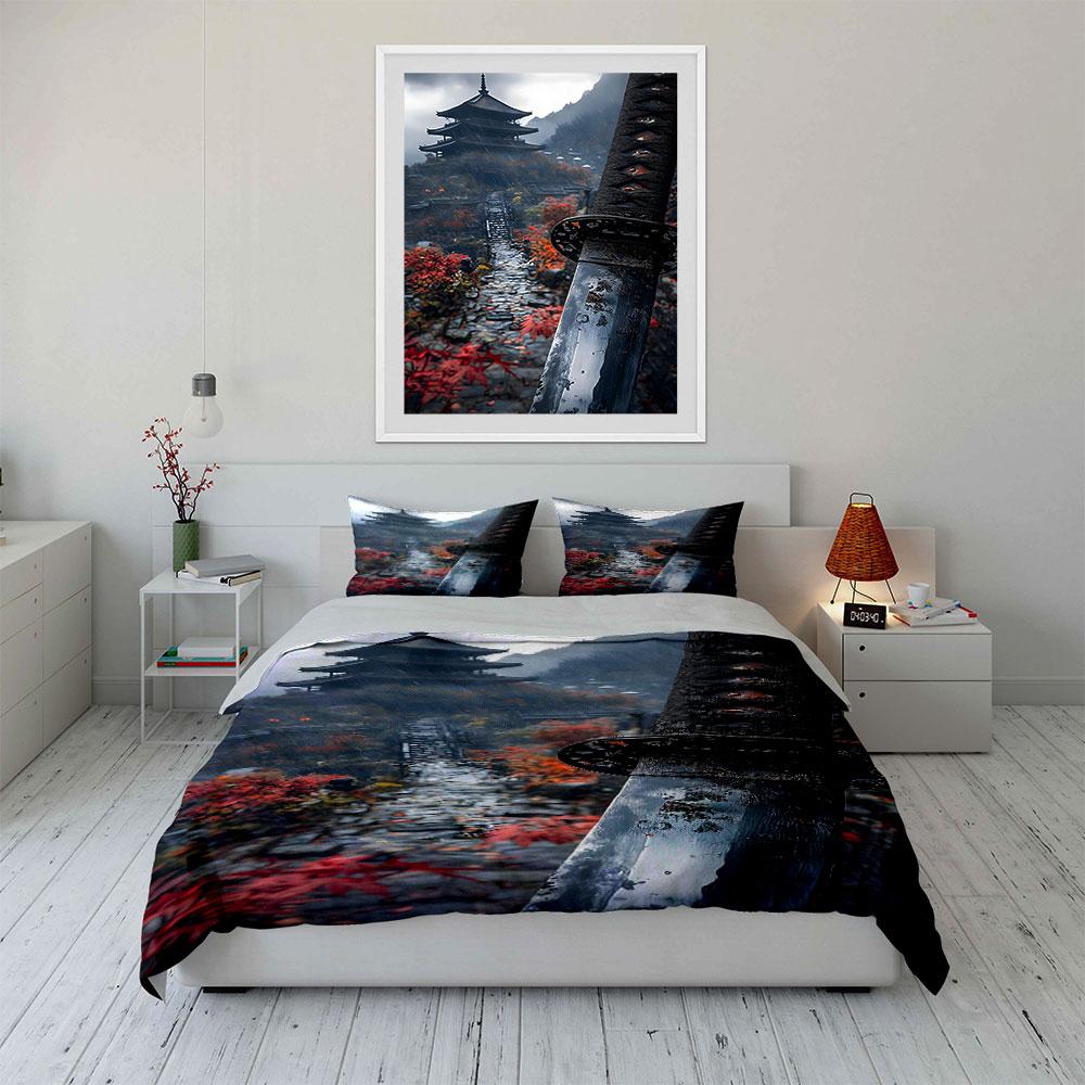 Pagoda, pathway, sword design. Bedding sets Duvet cover sets Duvet covers Pillowcases(1 * Duvet Cover 2 * Pillowcases without duvet insert)