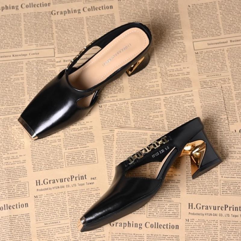 New Square-toed Half-slipper Women's Mid-heel Casual Lazy Shoes with A Flip-top