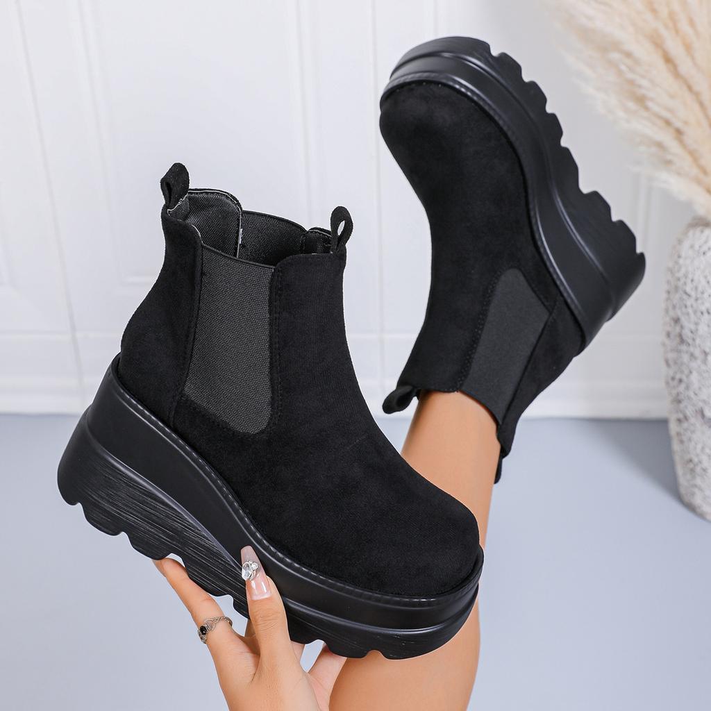 Winter suede wedge short boots women's thick-soled large-size small muffin sleeve fashion boots 43