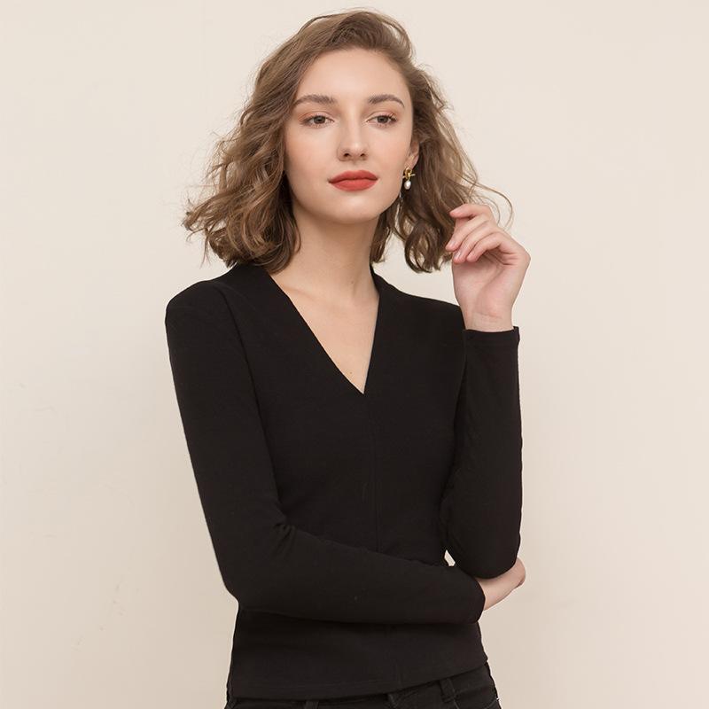 CANVAUS Koszula damska jesień/zima w nowym stylu z dekoltem w serek, długimi rękawami, bawełną, cienkim aksamitem, jednolitym kolorem, dopasowana, prosta, w europejskim stylu