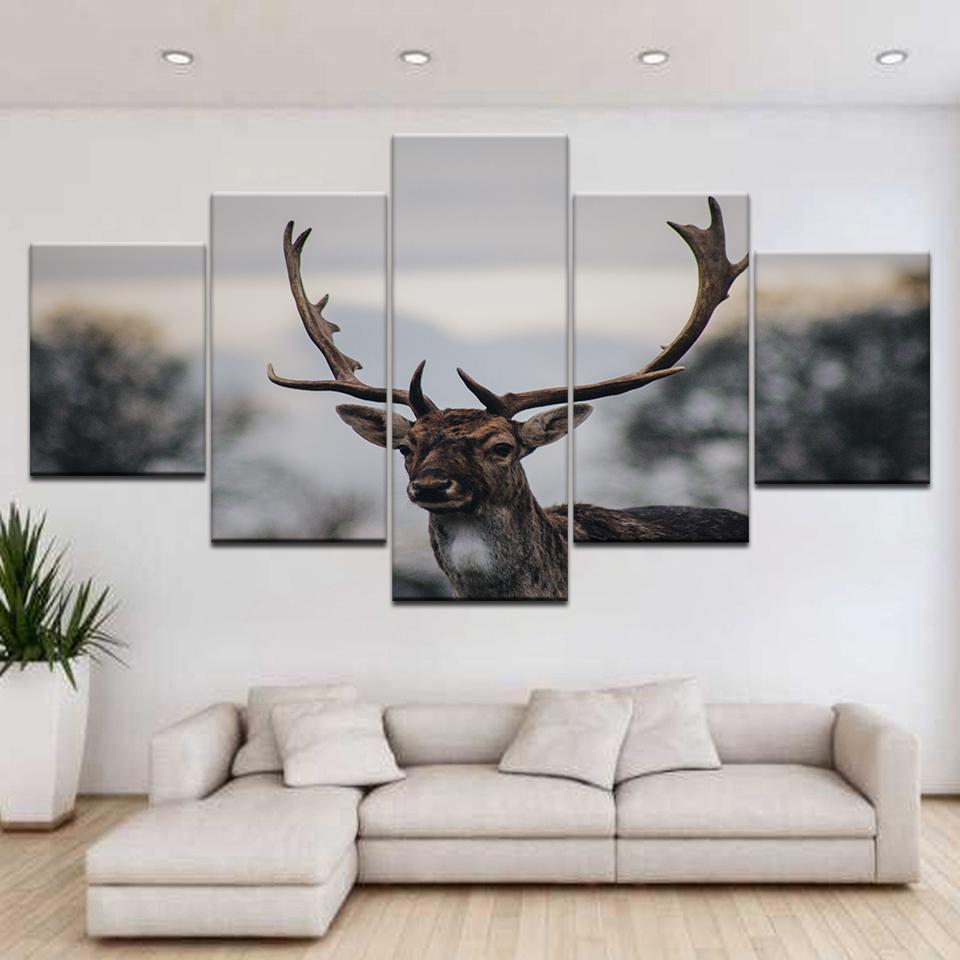 

Wall Art 5 Panels Deer Canvas Prints Painting Elk Animal Picture Modules Poster For Living Room Decor Artwork 20X35 20X45 20X55CM
