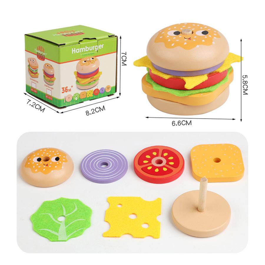 Kids Kitchen Playset Burger Fries Food Play House Games Hamburger Sandwich Stacking Cooking Kids Pretend Play Toy Christmas Gift