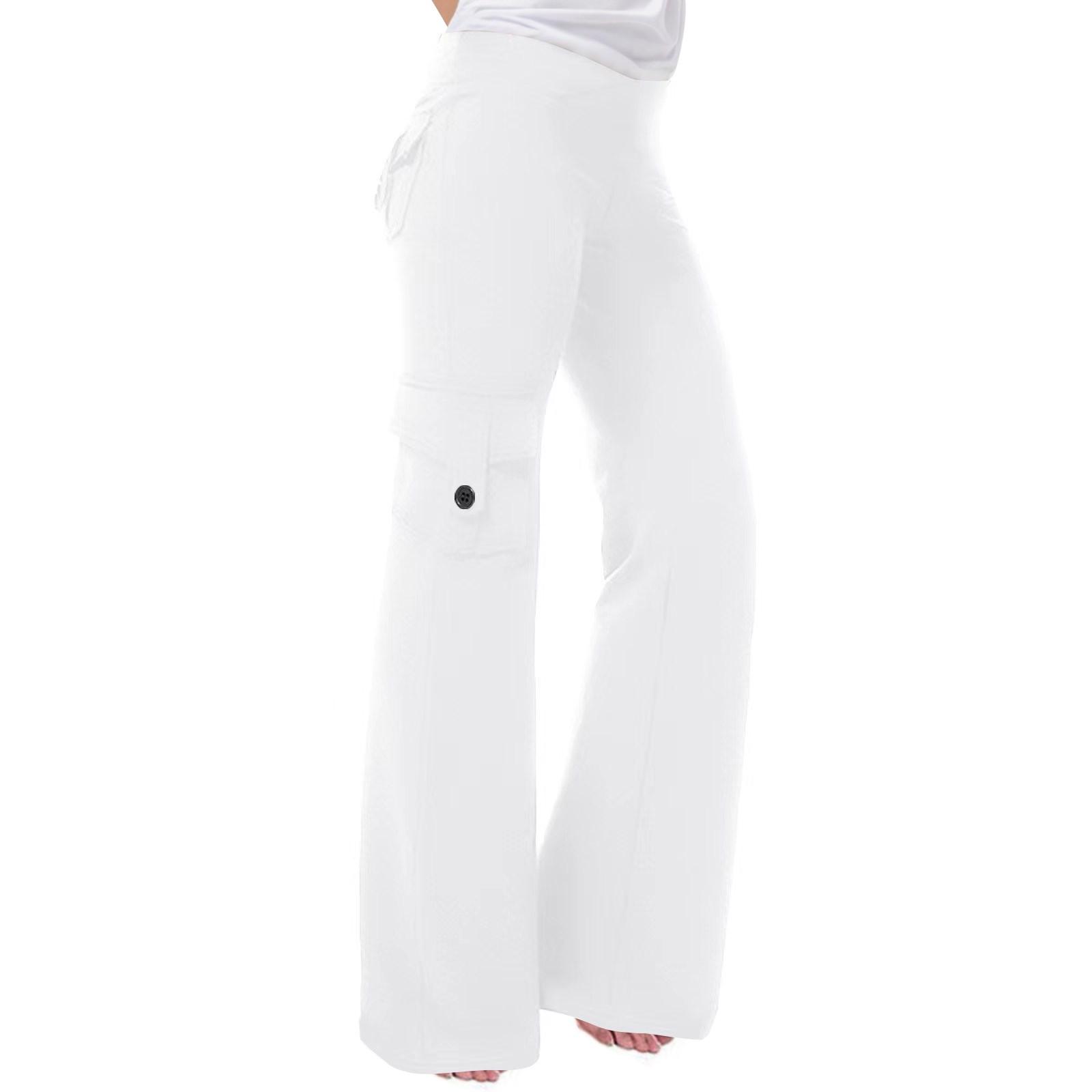 

Женские модные эластичные брюки с перекрестной талией и несколькими карманами, прямые твидовые брюки для йоги, повседневные брюки XS белый