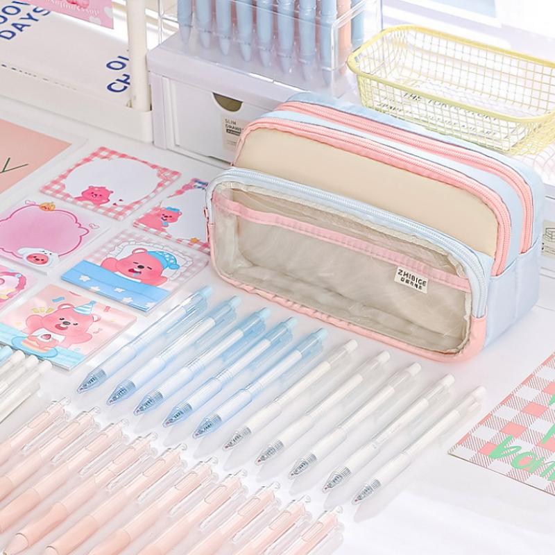 Farveblok Gennemsigtig Stor Kapacitet Kreativ Skoletaske Multifunktionel Japansk Stil Høj Æstetisk Værdi Blyantsholder