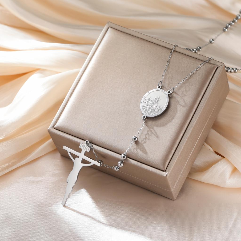 LIKGREAT Virgin Mary Necklace Jesus Cross Sweater Chain Catholic Religious Gift Stainless Steel Jewelry Christmas Gifts