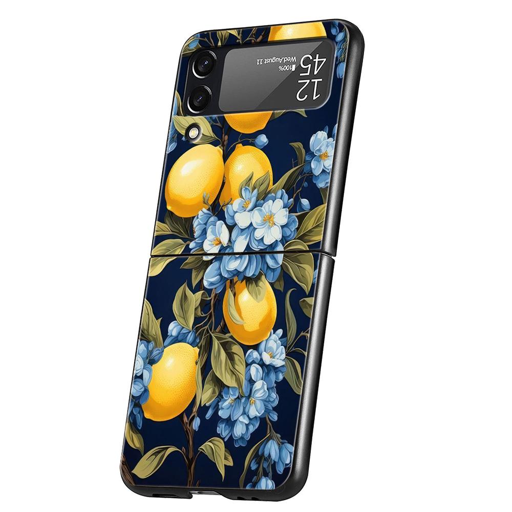 Luxus Handyhülle Für Samsung Galaxy Z Flip 3 4 5 6 Hartes Faltbares PC Für Samsung Z Flip3 Flip4 Flip5 Cover Retro Frucht Zitrone