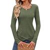 Women's Fashionable Round Neck Long Sleeved Button Temperament Commuting Casual Pullover T-shirt Top
