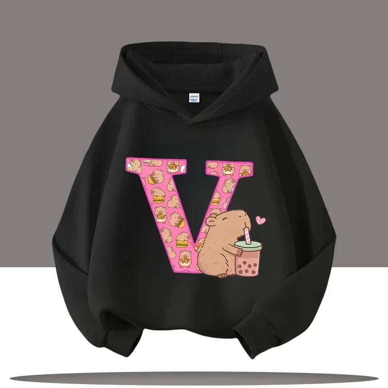 Cartoon Animal Letter Printed Children's Hoodie for Autumn Outdoor Casual Tops for Boys and Girls Hooded Pullover