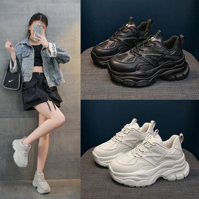 Black Pops Shoes Female Summer Spring Students Hundred with Thick Bottom Show Feet Small Sports Shoes Ins