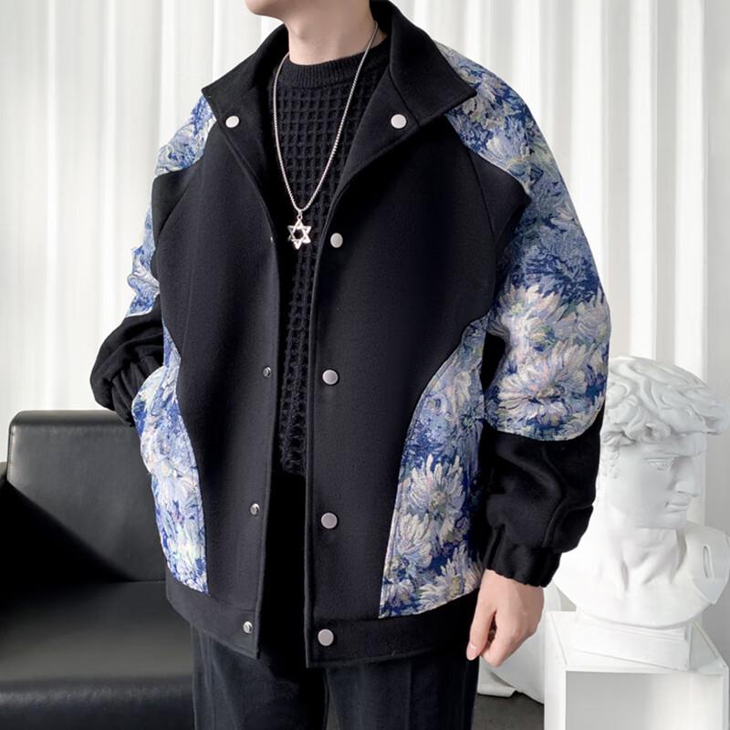 ROMON Men's Autumn/Winter Embroidered Wool-Feel Jacket