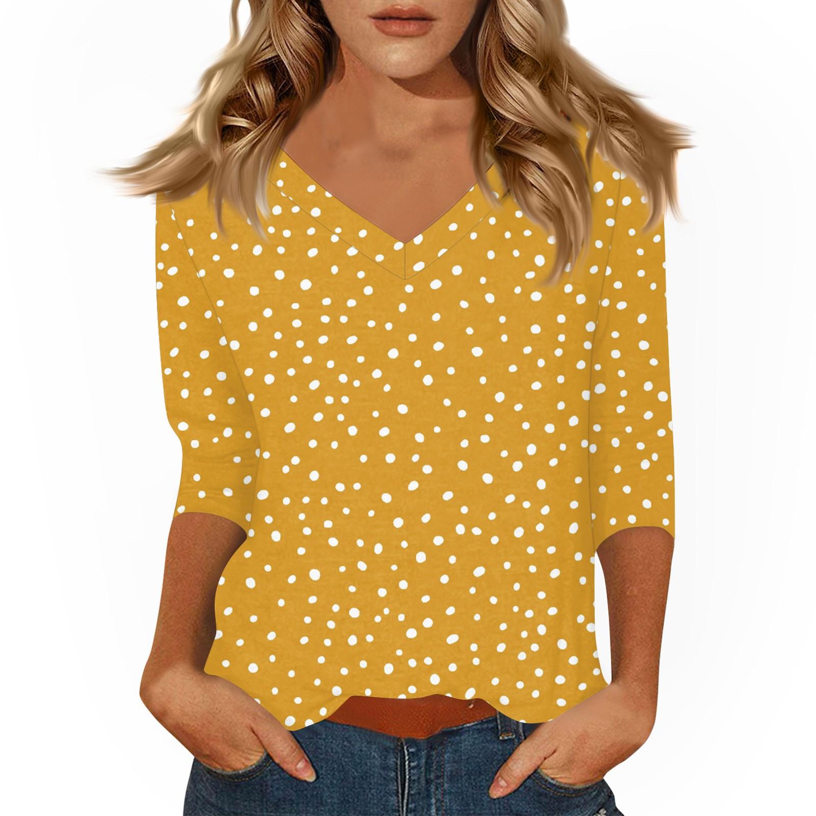 

Женские топы Рубашка с рукавом три четверти V-образный вырез Свободная повседневная рубашка Футболка с принтом S