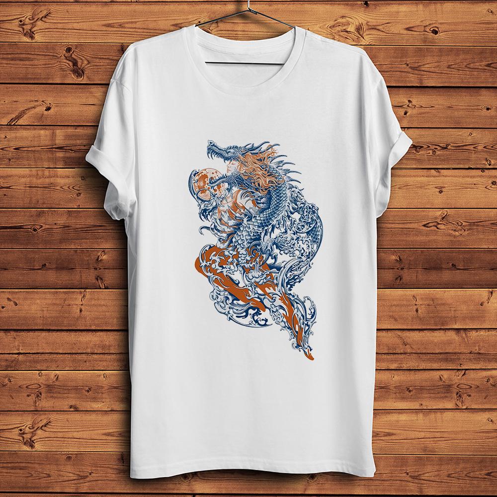 Dragon Girl with Moon,Funny Vintage T-Shirt,White Casual Short Sleeve Tshirt,Unisex Tee,Print N