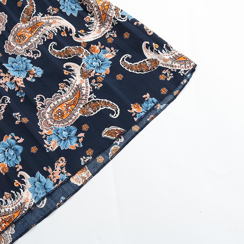 Spring Women Turn Down Collar Long Sleeve Pleated Lace Up Floral Short Chic Dress