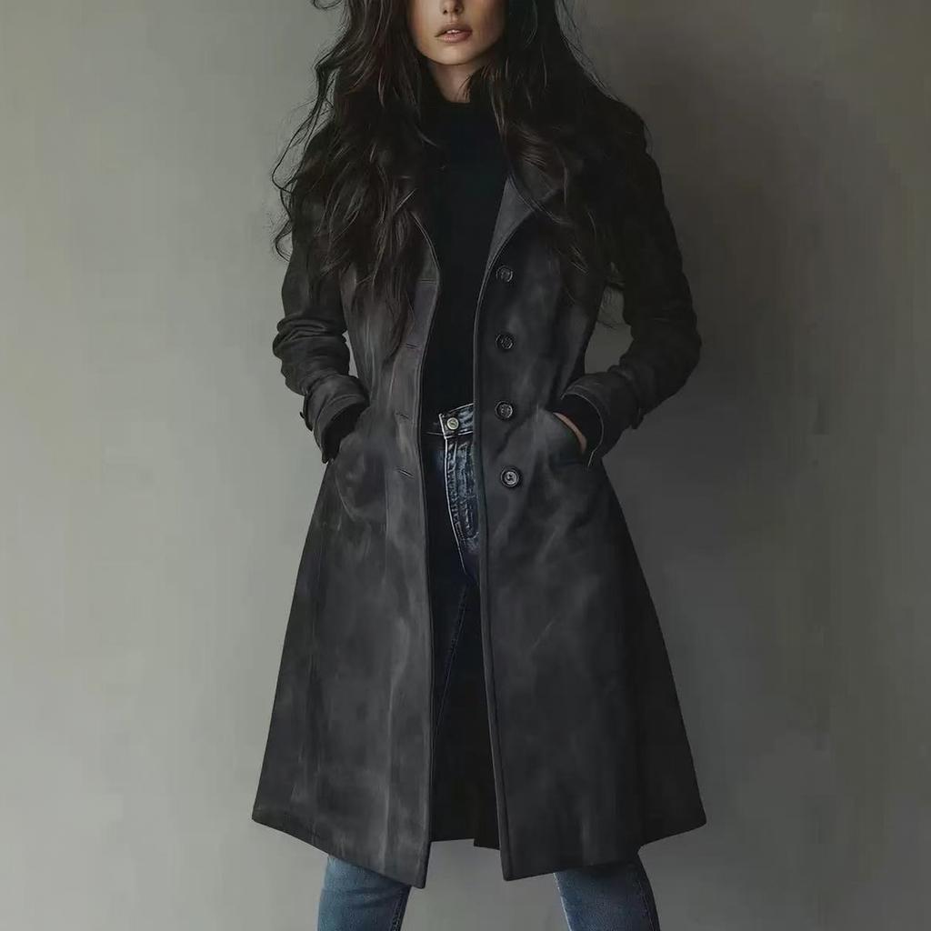 Women's Lapel Long Trench Coat Casual Outerwear for Fall and Winter Wear