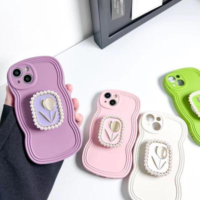 Handyhülle im Palaststil mit Perlenblume und Halterung für iPhone 14 Pro Max / 13 Pro / 15